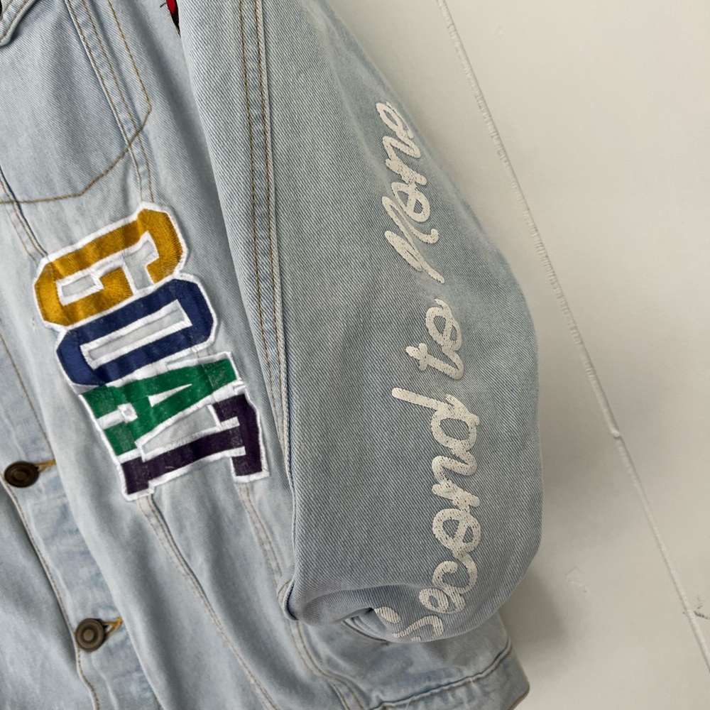 Y2K Rue21 Embroidered Denim Jacket Colorful Patches Sayings Jean Jacket Size XXL - Picture 10 of 14